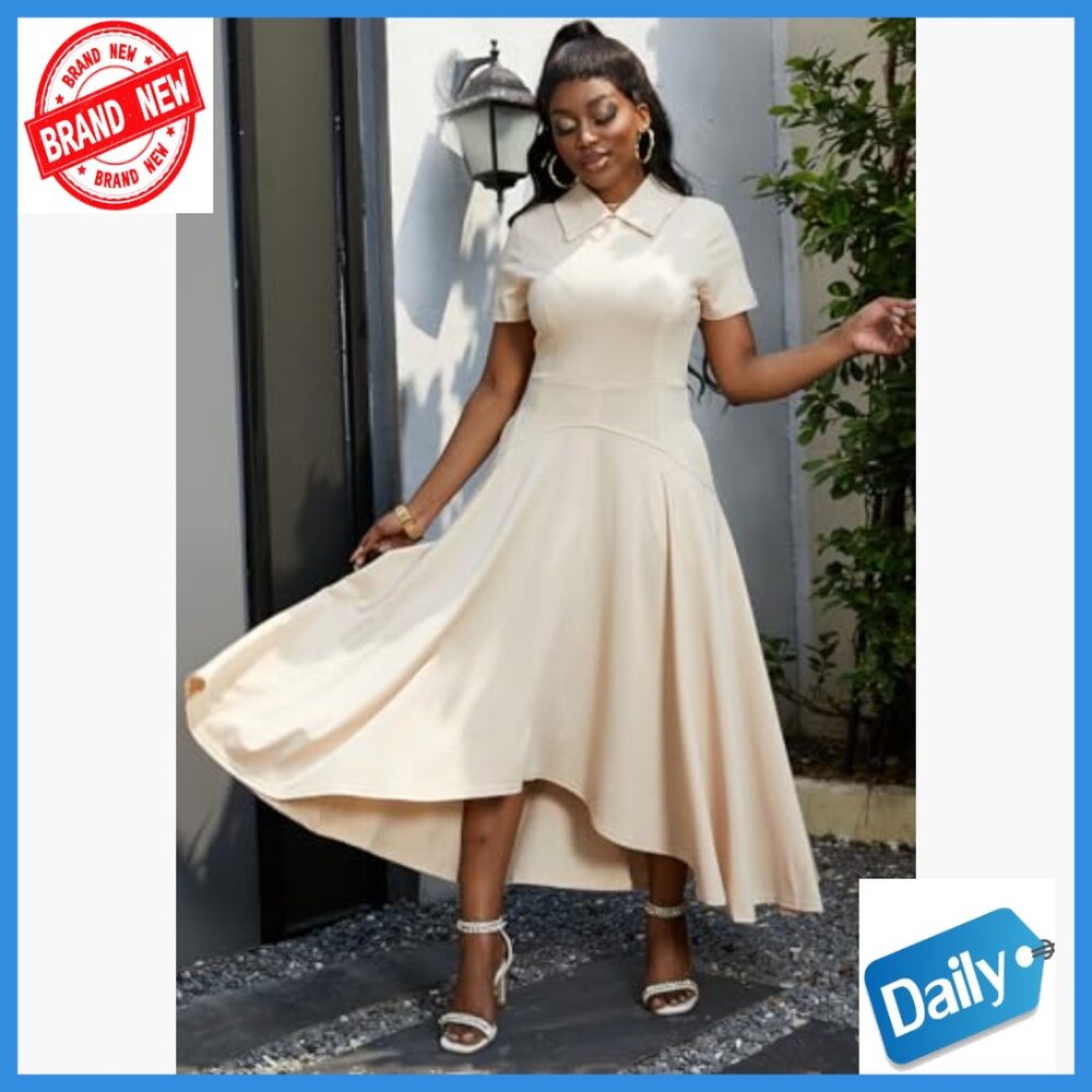 Short Sleeve A-Line Formal Party Dress with Back Zipper and Asymmetrical Hem - Picture 6 of 7